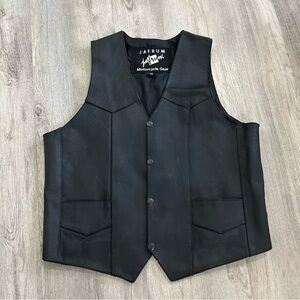 Jafrum Leather Biker Vest Mens Med 40 Black Motorcycle Concealed Carry Pocket